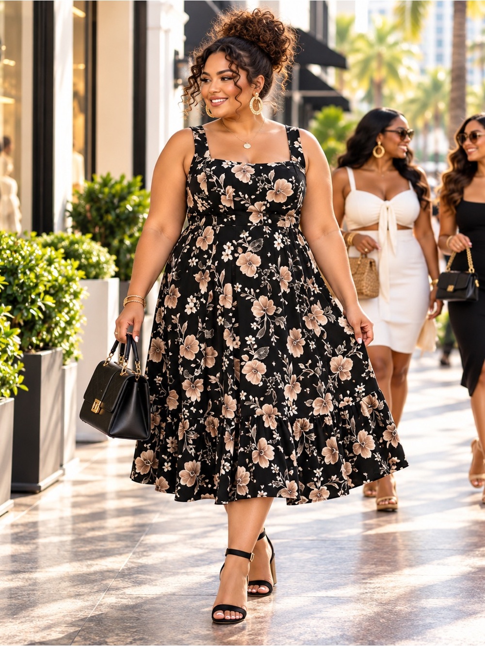 Ava & Viv NWT Black Floral A-line Midi Dress 24